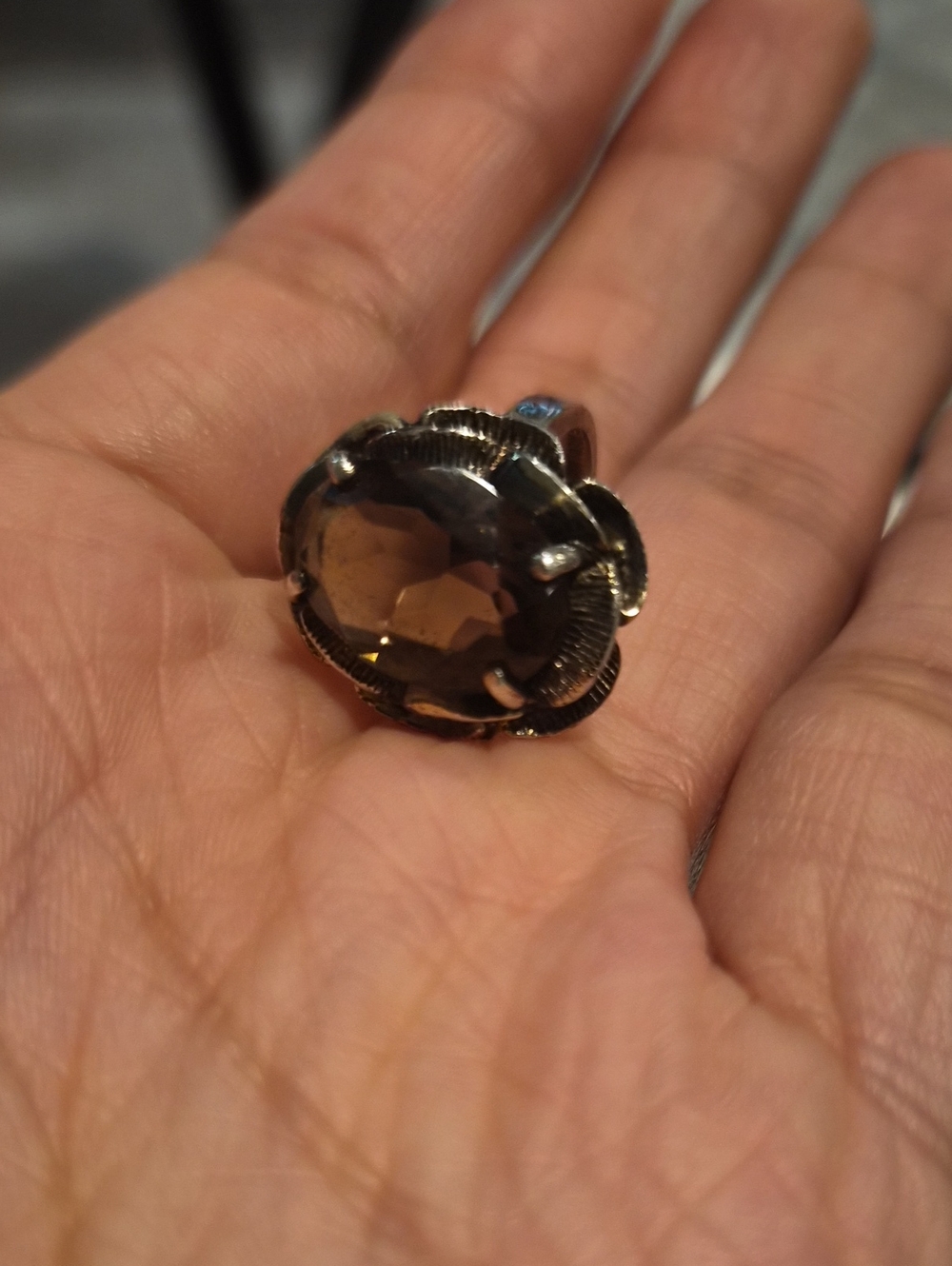 Smoky Quartz Flower Sterling Silver Ring SZ 6